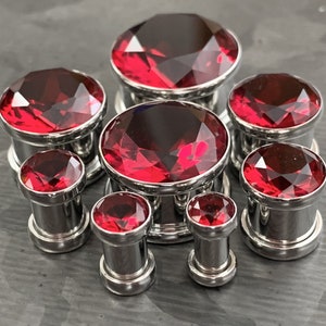 Luxe Modz Large CZ Gem Screw-Fit Ear Plugs - 316L Surgical Steel - 4 Colors Available - Body Jewelry Tunnels