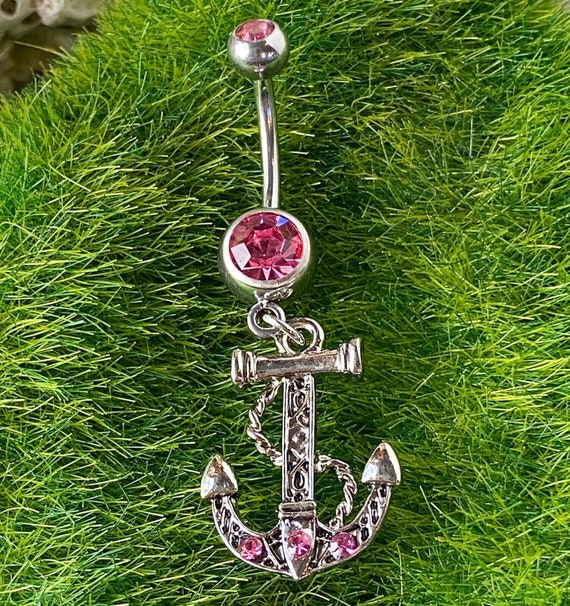 Ship Nautical Anchor CZ Gem Belly Button Navel Ring Ship Nautical Anchor CZ Gem Belly Button Navel Ring