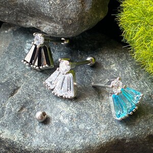 1pc Princess Cut Gem Fan Tragus Helix Cartilage Ring 16g 1/4"- choose your color