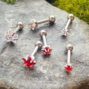 3pc Value Pack 3mm-4mm-5mm Prong Set Star Gem Tragus Cartilage Ring 16g 1/4"