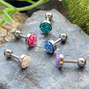 1pc Iridescent Druzy Stone Surgical Steel 16g Tragus Stud Ear Cartilage Ring