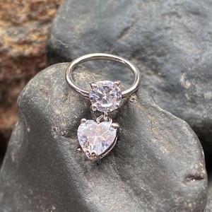 Steel Gemmed Captive Bead Ring w/ Gem Heart Dangle Tragus Cartilage Helix Hoop