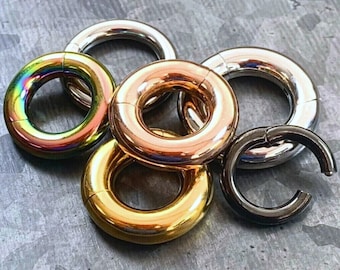 1 Piece Large Gauge Steel Hinged Segment Ring/Hoop - Easy and Secure Clickers -  Gauges 8g (3.2mm) thru 2g (6mm) Available!