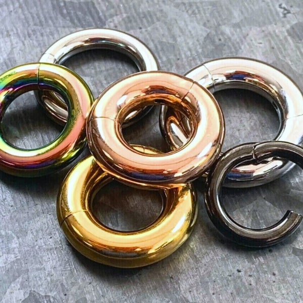 1 Piece Large Gauge Steel Hinged Segment Ring/Hoop - Easy and Secure Clickers -  Gauges 8g (3.2mm) thru 2g (6mm) Available!