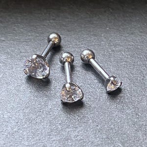 3pc Value Pack 3mm-4mm-5mm Prong Set Gem Tragus Helix Cartilage Ring 16g 1/4"
