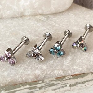 1pc Gem Triangle 16g 8mm Labret Steel Monroe Stud Lip Ring Helix Ear Cartilage