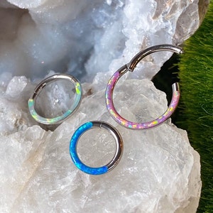 1pc Implant Grade Titanium Opal Front Edge Hinged Segment Septum Ring Daith Cartilage Hoop