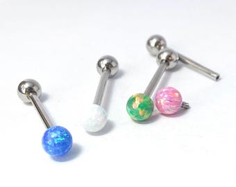 1pc Internally Threaded 5mm Opal Ball Tongue Ring Steel Barbell 5/8&quot; 16mm 14g