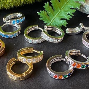 PAIR of 4mm Wide Channel Set CZ Gems Half Circle Hoop Huggies 20g Earrings