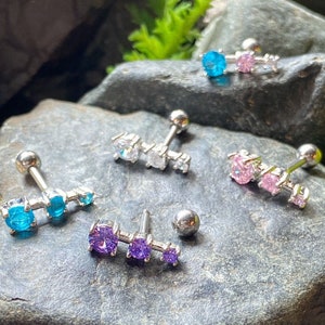 1pc Prong Set Triple Gem Tragus Helix Cartilage Ring 16g 1/4" Piercing Jewelry