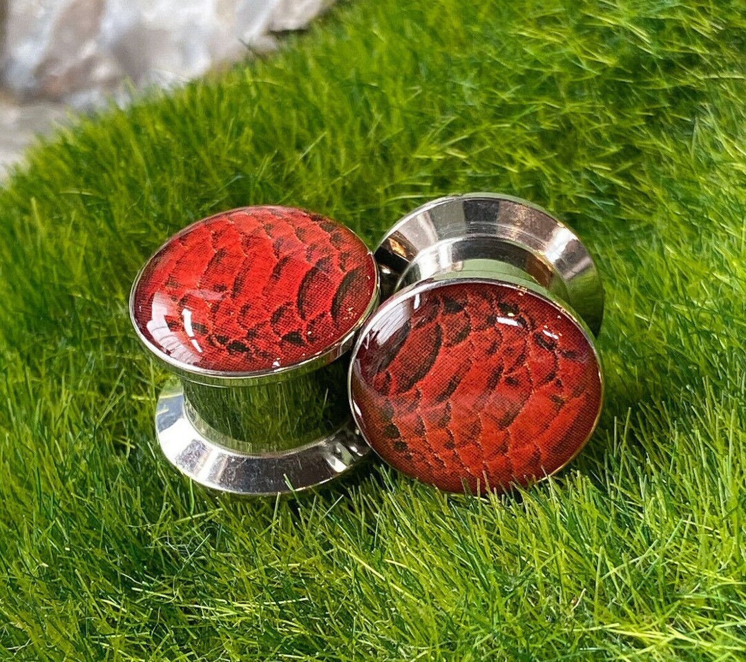Stash Plug PAIR Steel Crimson Viper Snake Skin Logo Stash Plugs Gauges Earlets ...