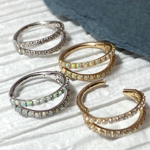 1 Piece of Beautiful Solid 14kt Gold Double Lined Hinged Segment Ring - 10mm or 8mm - Gold & White Gold with Opal or CZ Gems Available!