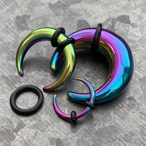 1 PIECE Rainbow PVD Plated Surgical Steel Septum Ring / Buffalo Taper with O-Rings - Expander- Gauges 14g (1.6mm) thru 00g (10mm) Available!