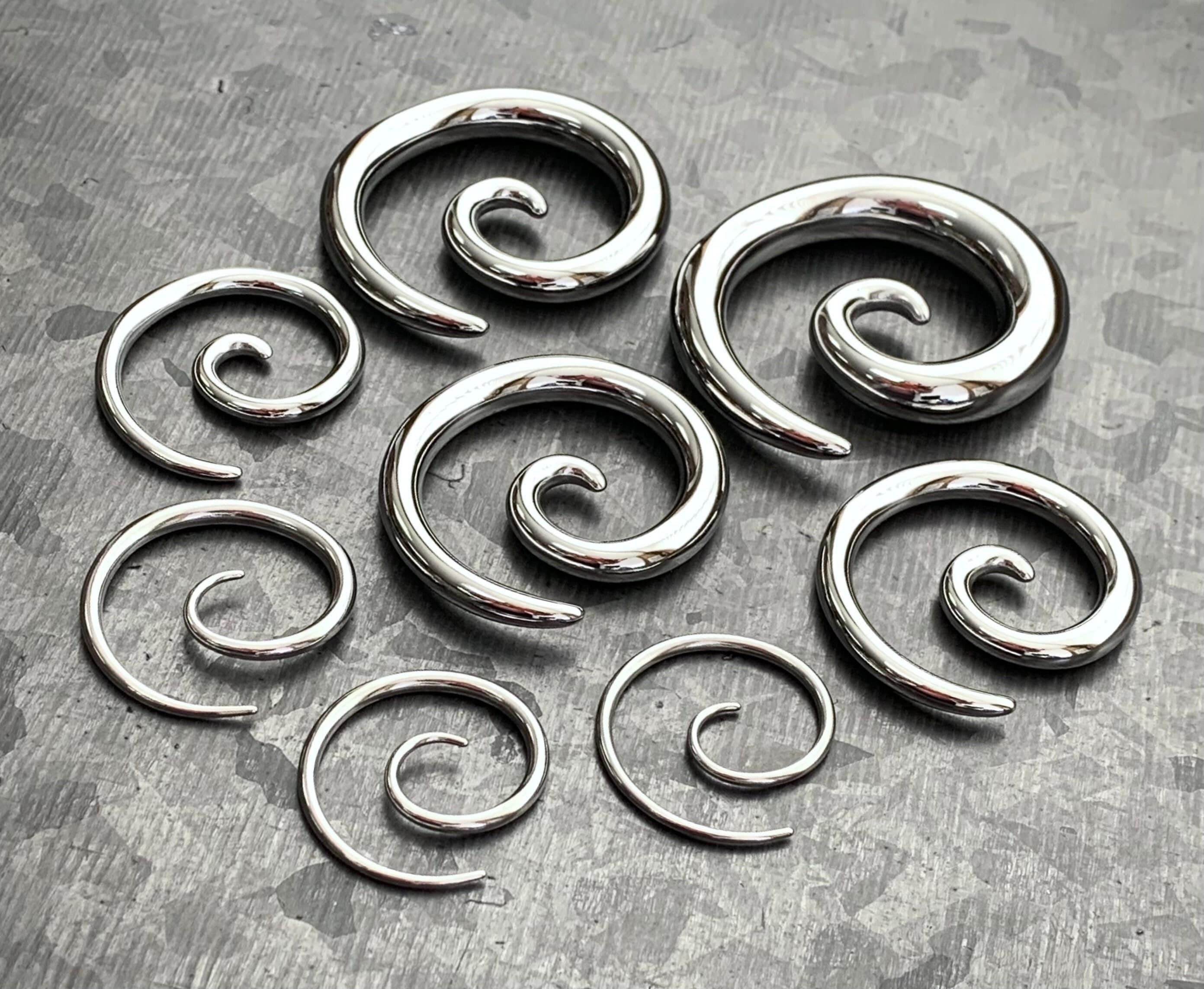 PAIR of Unique Stainless Steel Spiral Tapers Expanders - Gauges 14g thru 0g (8mm) available!