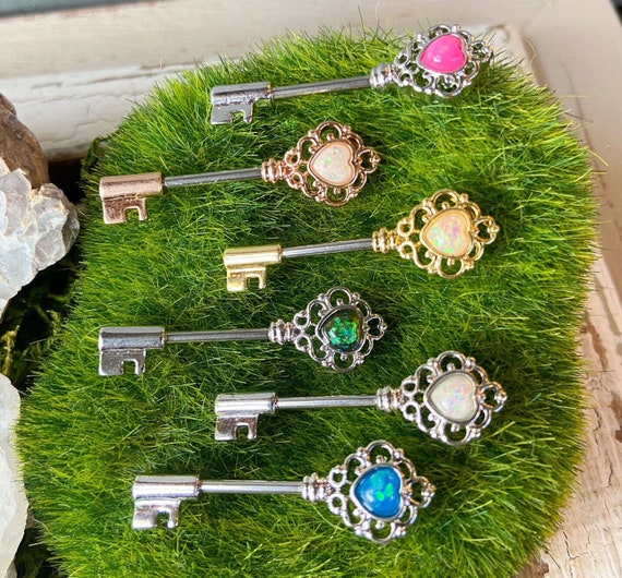 PAIR Opal Glitter Heart Vintage Key Nipple Rings Shield Barbells 14g 14 Gauge Etsy