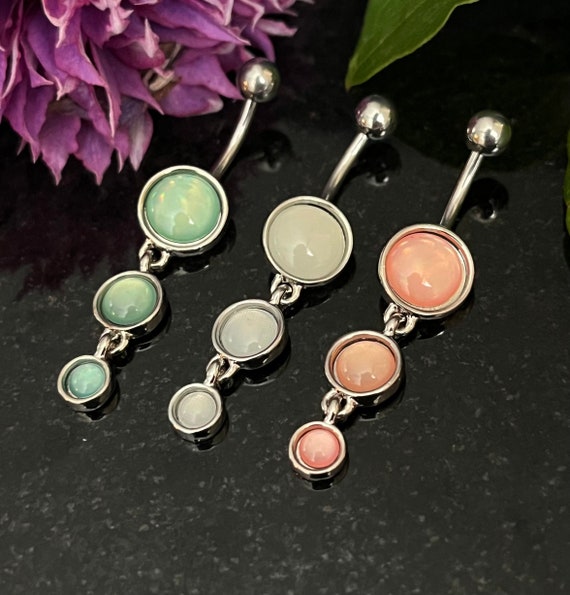 Superbe bague pendante avec pierre illuminatrice triple ronde 1 piece nombril anneau de ventre bleu marine 14 g 10 mm Disponible en transparent rose et turquoise Etsy France