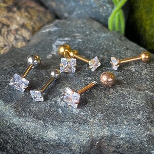 1pc Square CZ Gem Ion Plated Tragus Stud Helix Cartilage Ring Earring 16g 1/4"
