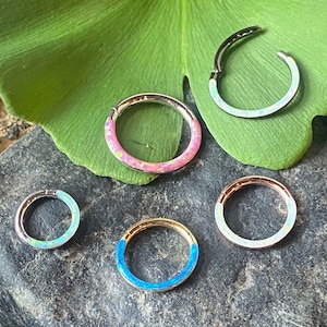 1pc Opal Front Edge Hinged Segment Ring Septum Clicker Steel Daith Hoop Jewelry
