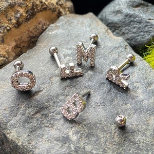 1pc Gem Paved Initial Surgical Steel Tragus Ring Cartilage Stud Body Jewelry