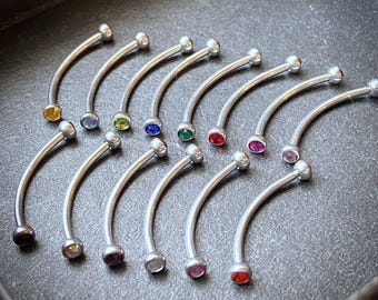 1pc Snake Eye Piercing Curved Barbell Tongue or Eyebrow Ring Cubic Zirconia Gems 16g 5/8&quot;
