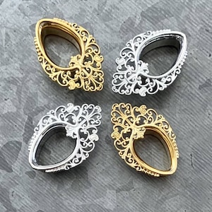 PAIR of Elegant Filigree Teardrop Double Flare Tunnels/Plugs in Silver or Gold - Gauges 0g (8mm) thru 5/8&quot; (16mm) available!