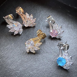 PAIR of CZ Angel Wings 316L Surgical Steel Post 20g Earrings Studs