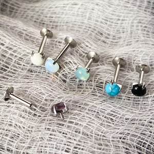 1pc Semi-Precious Stone Set 16g Internally Threaded Labret Stud Cartilage Ring