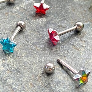 1pc Star Crystal Tragus Helix Cartilage Ring 16g 1/4" Barbell Stud Body Jewelry