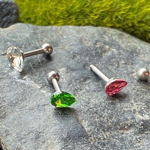 1pc Tear Drop Crystal Tragus Helix Cartilage Ring 16g 1/4" Stud Barbell Jewelry