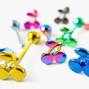 1pc Cherry Cherries Design Tongue Ring Titanium Anodized 14g Tounge Barbell
