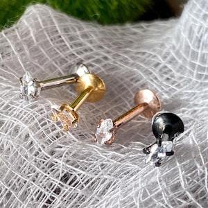 4pc Value Pack Prong Set Marquise Gem Labrets Cartilage Stud Internally Threaded