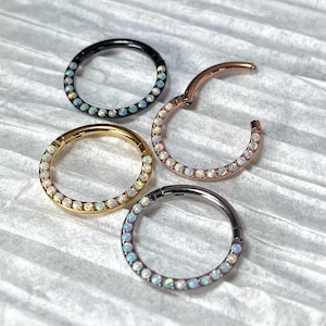 1pc Implant Grade Titanium Opal Front Edge Hinged Segment Septum Ring - Gauge 16g - 8mm - White, Black, Gold & Rose Gold  available!