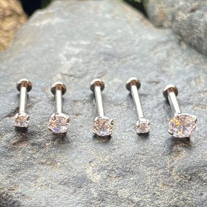 1pc Titanium Push In CZ Gem Labret Threadless Stud Lip Ring Helix Ear Cartilage