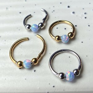 1pc Opal Ball Hinged Segment Ring Helix Septum Clicker Body Jewelry