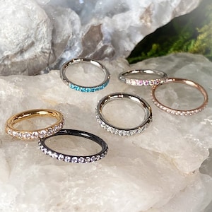 1pc Stunning 316L Surgical Steel with CNC Set CZ Gems Hinged Segment Ring / Hoop - Gauge 18g, 16g or 14g  Diameter 10mm or  8mm  available!