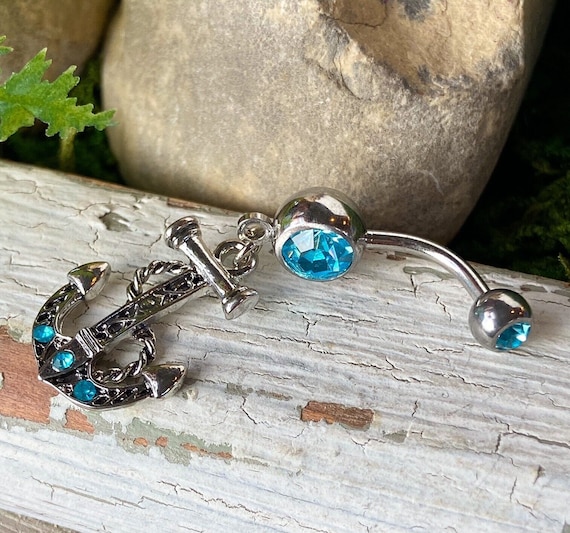 Ship Nautical Anchor CZ Gem Belly Button Navel Ring Ship Nautical Anchor CZ Gem Belly Button Navel Ring
