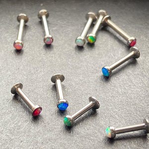 6pc Value Pack Opal Internally Threaded Steel Cartilage Studs Labrets / Monroes