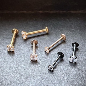 1pc Push In Prong Set Gem 16g Labret Monroe Stud Lip Ring Helix Ear Cartilage