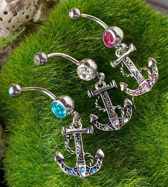 Ship Nautical Anchor CZ Gem Belly Button Navel Ring Ship Nautical Anchor CZ Gem Belly Button Navel Ring