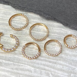 1 Piece Gold CNC Set CZ Gem Front Hinged Segment Septum Ring - Gauges 14g, 16g or 18g - Internal Diameter 6mm, 8mm or 10mm available!