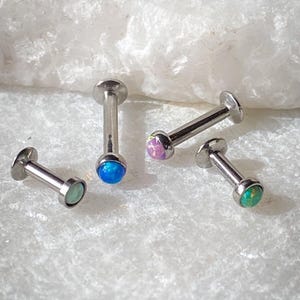 1pc Opal Set Surgical Steel Internally Threaded Labret Monroe - choose color