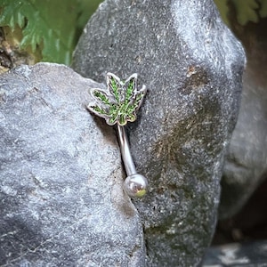 Pot Leaf Marijuana Hemp Design Eyebrow Ring 16g Curved Barbell Surgical Steel