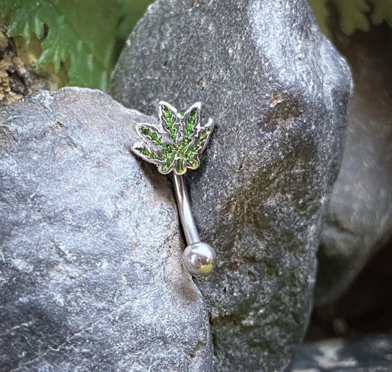 Surgical Steel Curved Marijuana Weed Pot Leaf Barbell Eyebrow Cartilage Ring Surgical Steel Curved Marijuana Weed Pot Leaf Barbell Eyebrow Cartilage Ring
