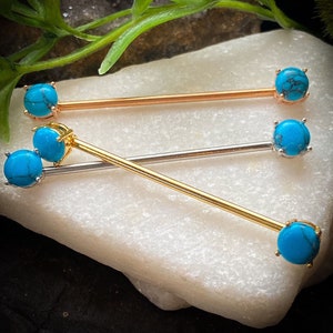 1pc Turquoise Stone 38mm 1.5" Industrial Barbell Pierced Body Piercing Jewelry