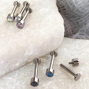 1pc Bezel Set Gem 16g Titanium Labret Monroe Stud Lip Ring Helix Ear Cartilage