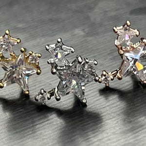1 Piece Stunning CZ Gem Star Cluster Tragus Cartilage Barbell Ring -16g -Wearable Diameter 1/4" (6mm)- Gold, Rose Gold and Silver Available!