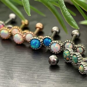 1 Piece Triple Round Opal Steel Tragus Cartilage Stud/Ring - 16g - 1/4" (6mm) - Blue, Green, Gold, Pink, Rose Gold and White Available!