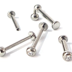 1pc Internally Threaded Grade 23 Solid Titanium Gem Labret, Monroe Stud Lip Ring
