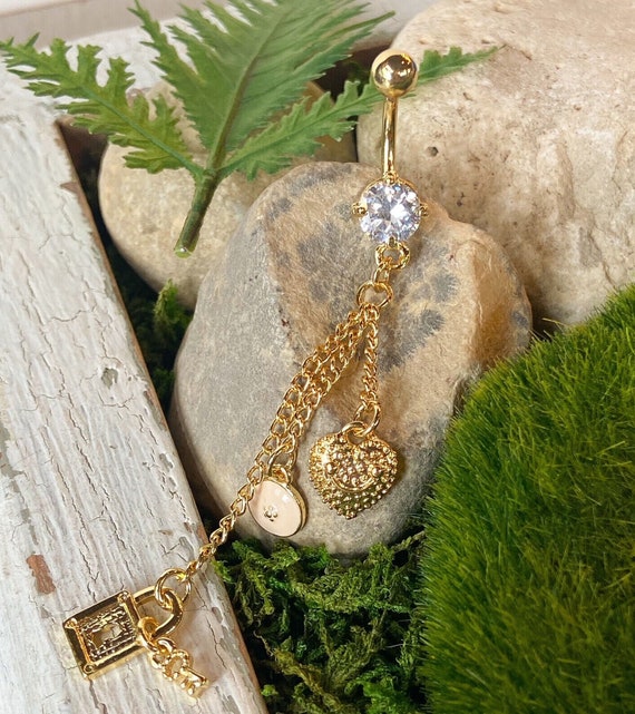 Gold Lock Key Heart Charm Belly Ring Navel Piercing Pierced