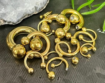 1 Piece Gold Circular Barbell Horseshoe Ring - 18g, 16g, 14g, 12g, 10g, 8g, 6g, 4g 2g with Assorted Internal Diameter and Ball Size!!